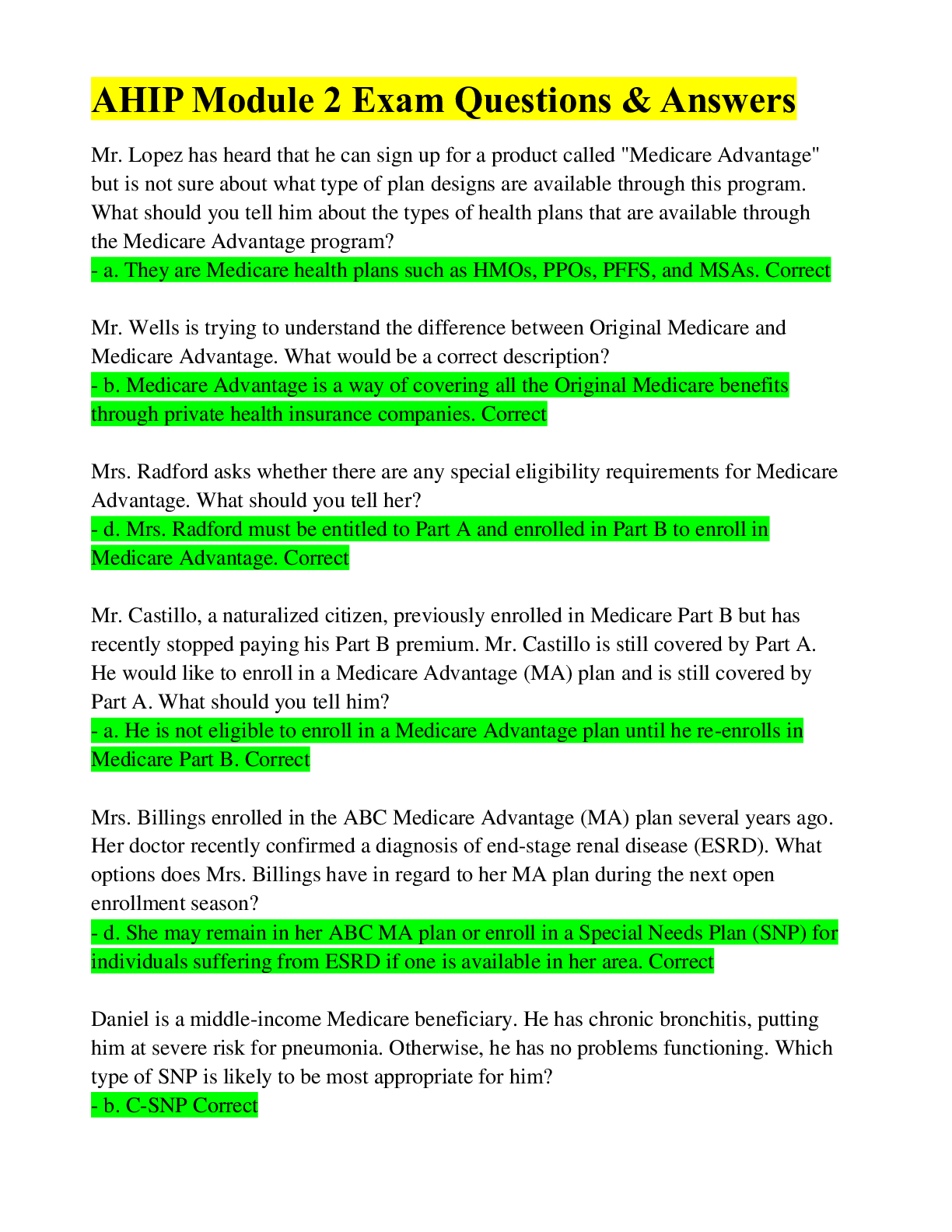 Preview image of AHIP Module 2 Exam Questions & Answers document